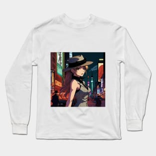 Midnight Mafia: Anime Femme Fatale in Times Square Long Sleeve T-Shirt